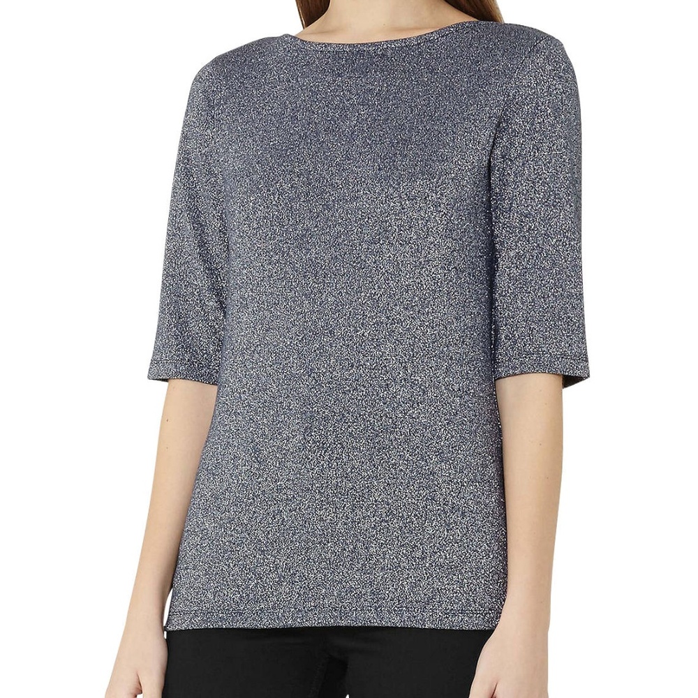 NWT Reiss Joey Metallic Short Sleeve T-Shirt Top Navy